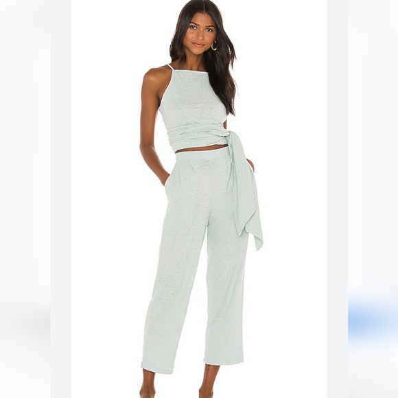 FREE PEOPLE Free-Est Linen/cotton Blend Nikki Set in Mineral Bath. Size XS - Picture 1 of 7